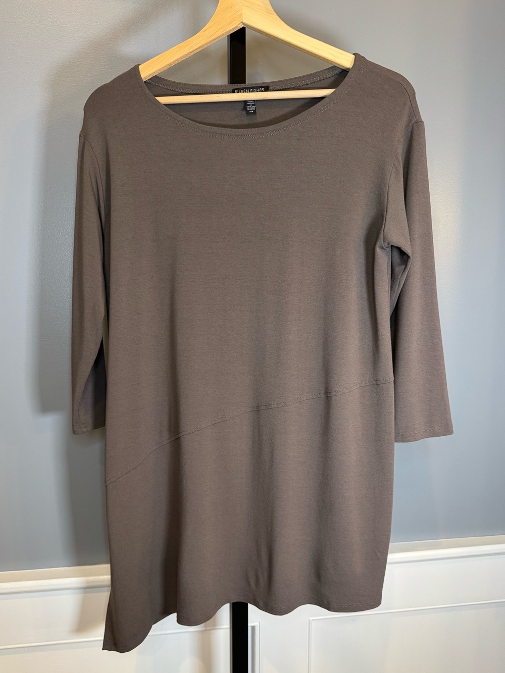Eileen Fisher Small Petite Brown Asymmetrical Tunic Top Lagenlook